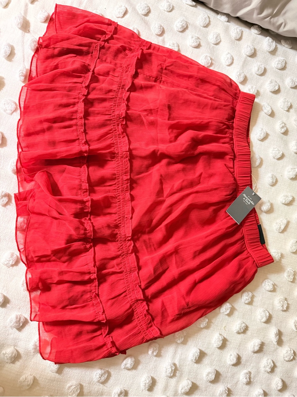 NWT Size L Abercrombie & Fitch Red Tiered Ruffle Mini Skirt